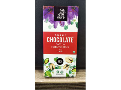Organic Chocolate Bar-Saffron, Pistachio Dark (Pure&Sure)