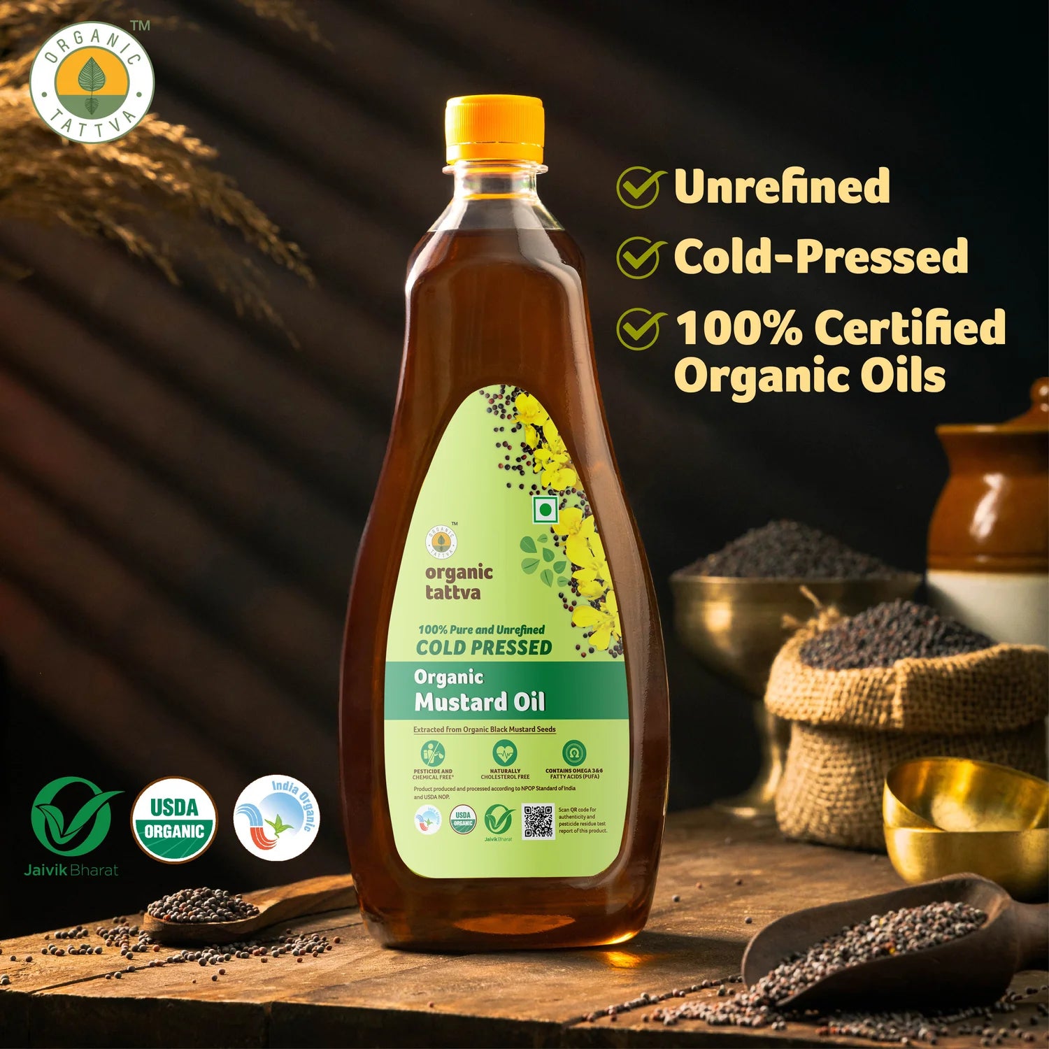 Organic Cold Pressed Mustard Oil (Organic Tattva)