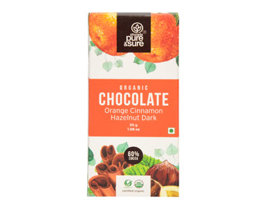 Organic Chocolate Bar-Orange, Cinnamon, Hazelnut Dark (Pure&Sure)